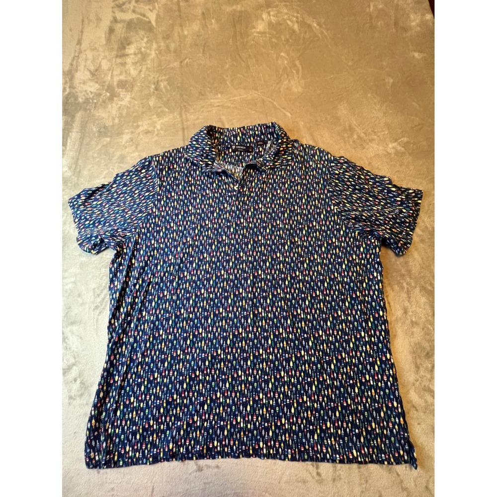 Cremieux Polo Shirt Mens XL Blue Multicolor Buoy Nautical Print Short Sleeve